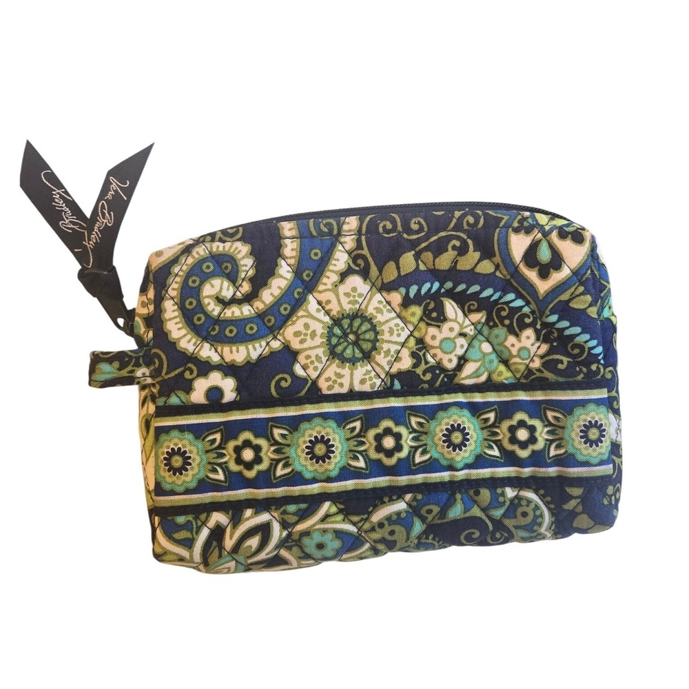 Vera Bradley Cosmetic Bag Makeup Pouch Quilted Paisley Blue Green‎ Boho Grandma